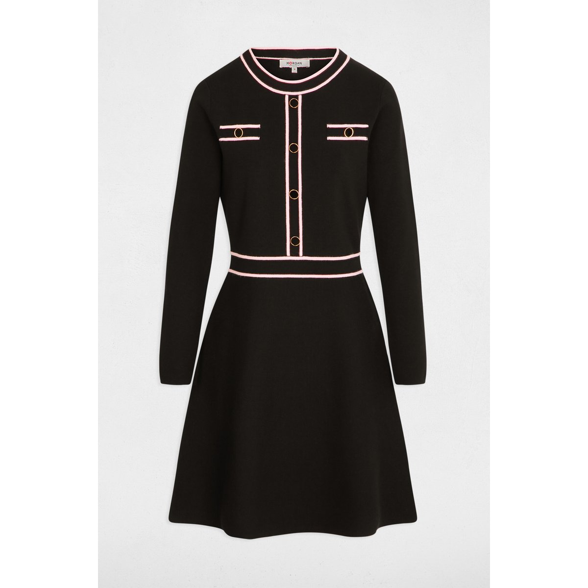 Robe tricot courte ajustée noir, MORGAN