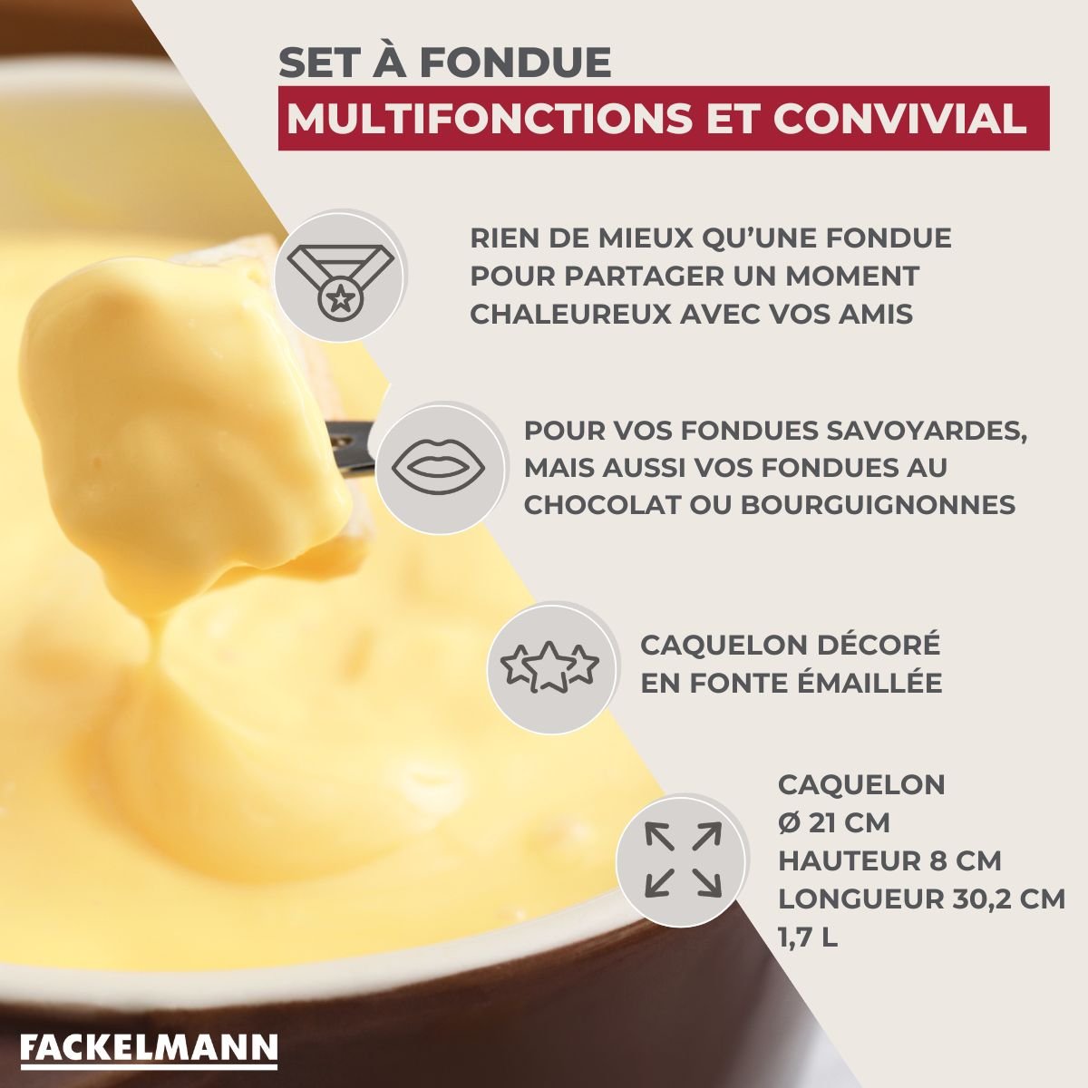 Set à fondue Savoyarde 4 personnes fonte émaillée noir,blanc,rouge, FACKELMANN