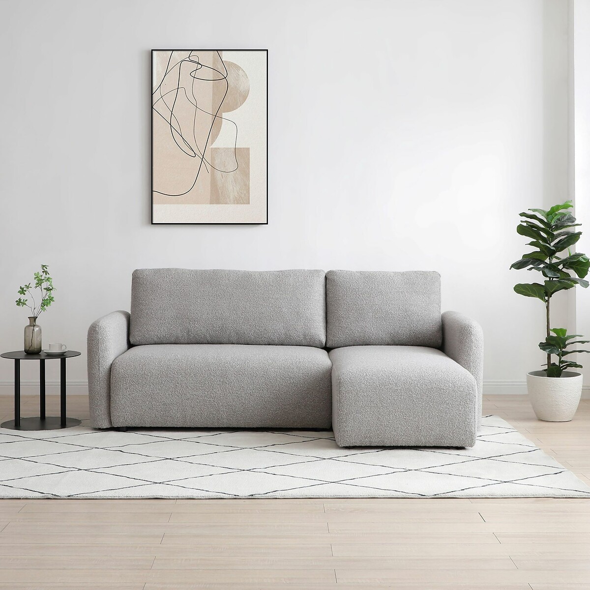 Aire Boucle Corner Sofa Bed light grey, SO'HOME