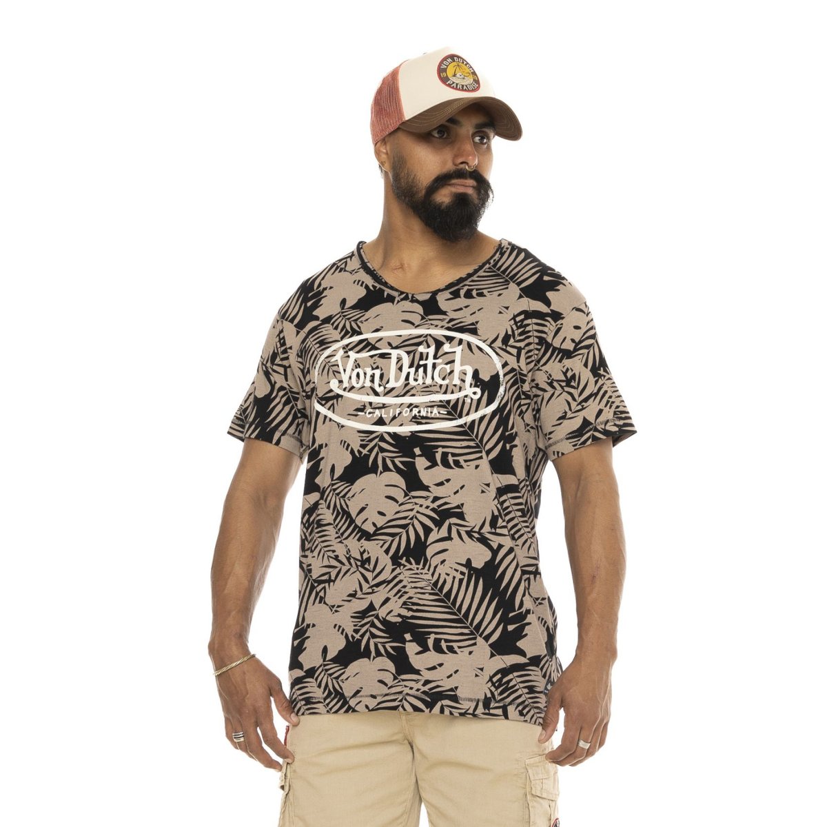 T-shirt en coton Ron beige/noir/blanc, VON DUTCH