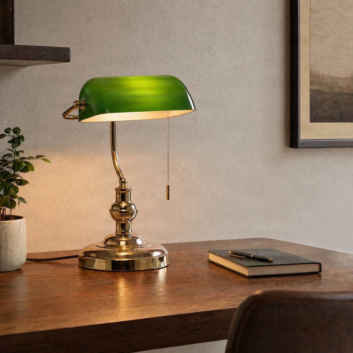 Lampe à poser en métal antique, Milenka laiton poli, vert, LINDBY