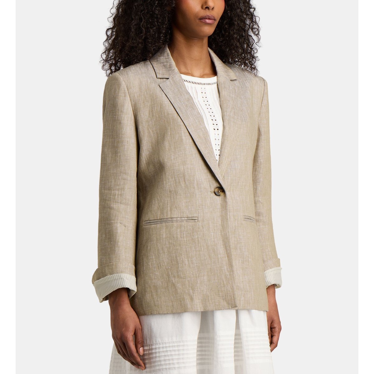Veste classique napoli droite longue en lin marron taupe, JODHPUR