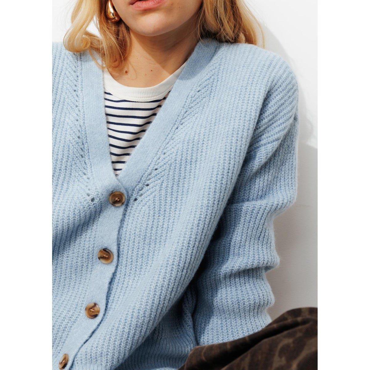 Pull cardigan recto-verso bleu ciel, PROMOD