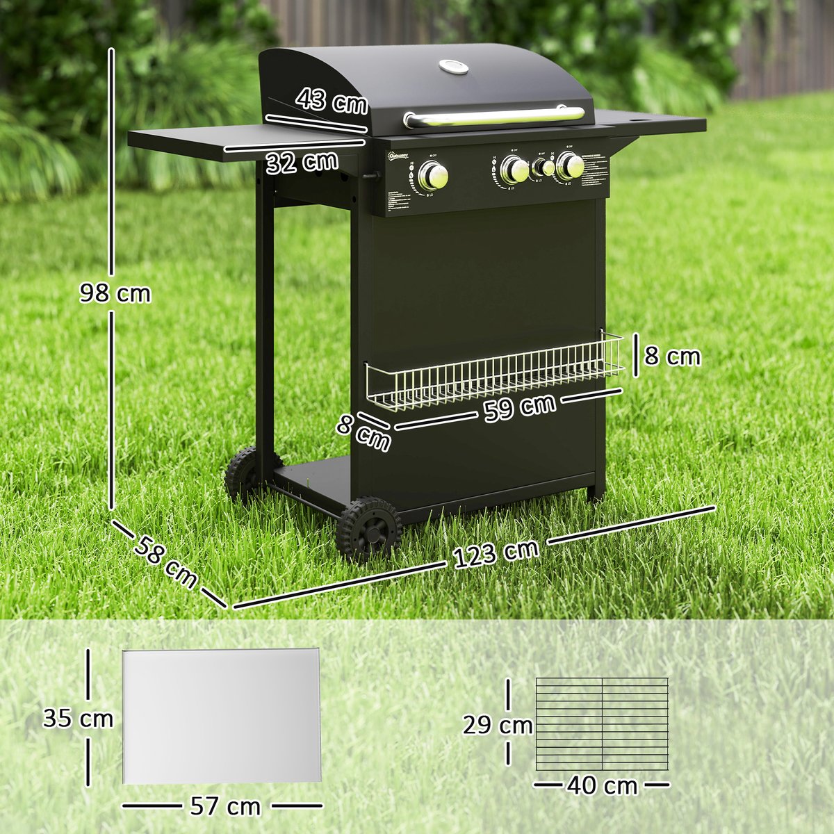 Barbecue à gaz Acier Noir noir, OUTSUNNY