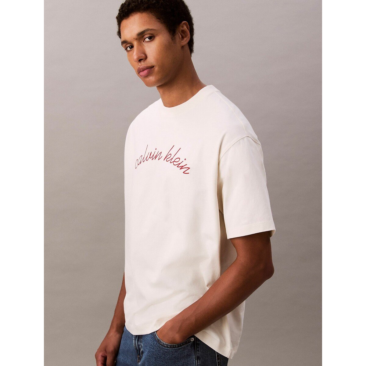 T-shirt manches courtes logo crème, CALVIN KLEIN JEANS
