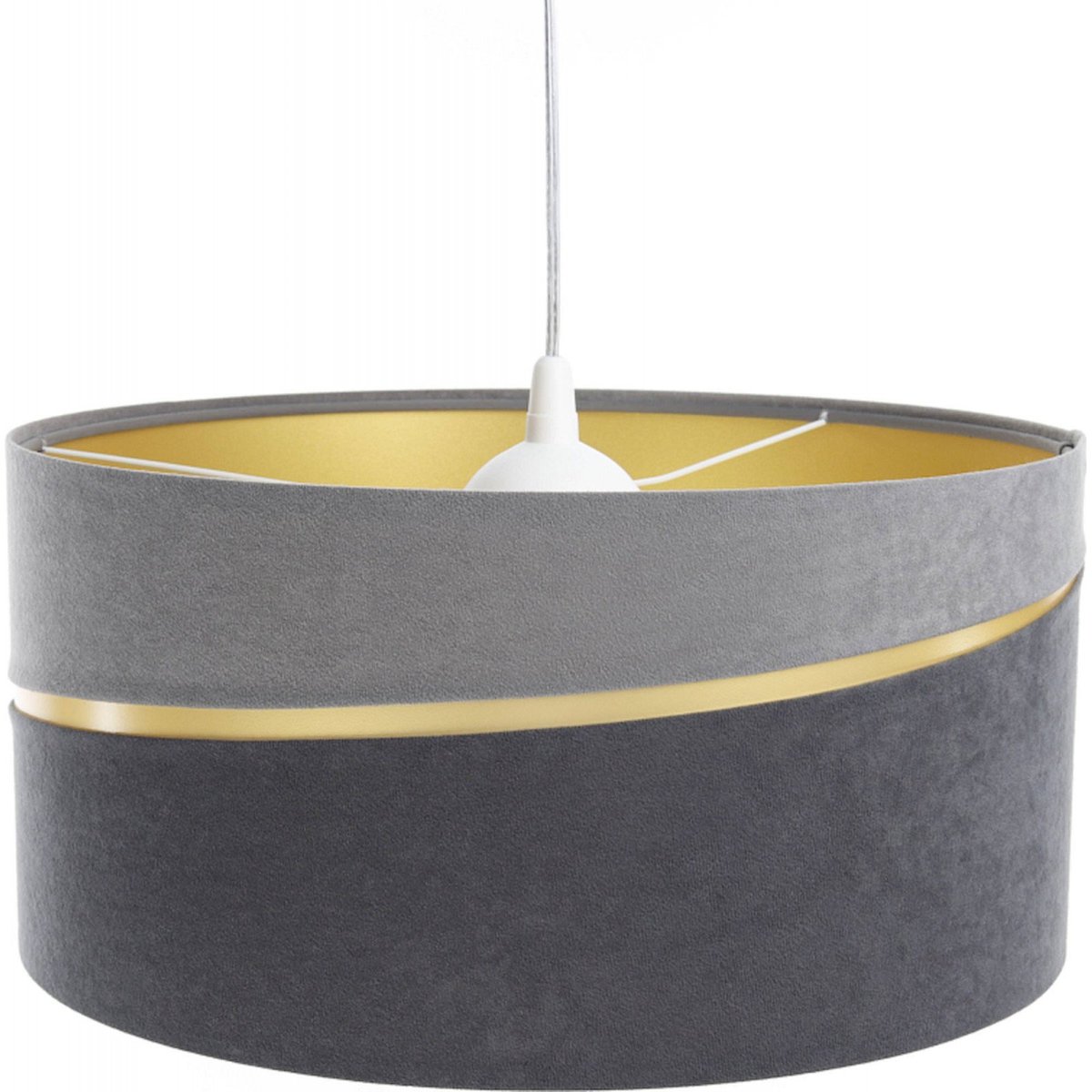 Suspension en lin SWING abat-jour en satin microfibre gris et gris anthracite, liseret doré et intérieur doré, BPS KONCEPT