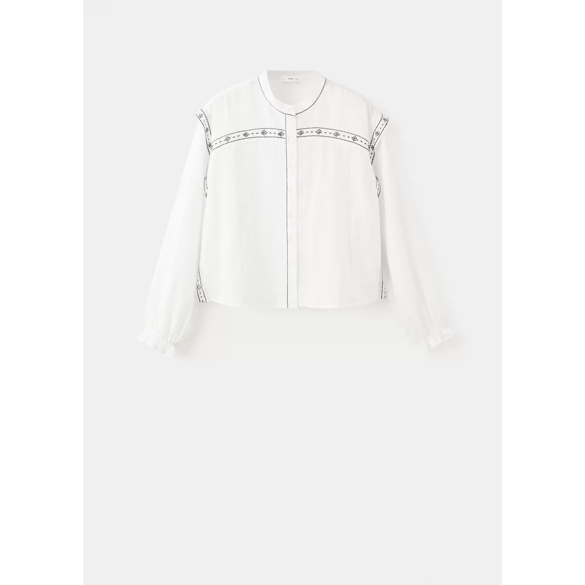 Blouse à col officier avec détails brodés blanc cassé, MANGO TEEN