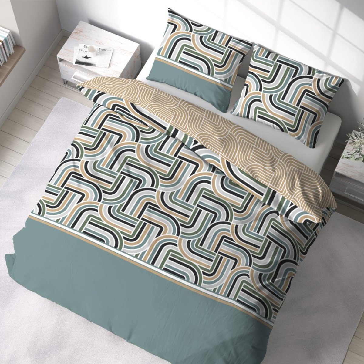 Housse de couette 240x220 + 2 taies LOUTE 100% Coton 57 fils multicolore, DECORATIE