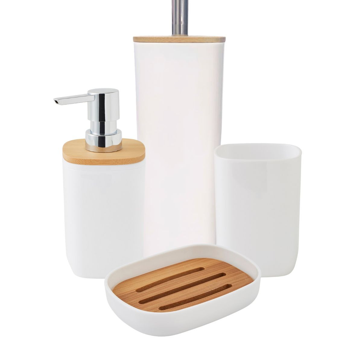 Set salle de bain 4 pièces uni en bambou SEQUOIA blanc, GUY LEVASSEUR