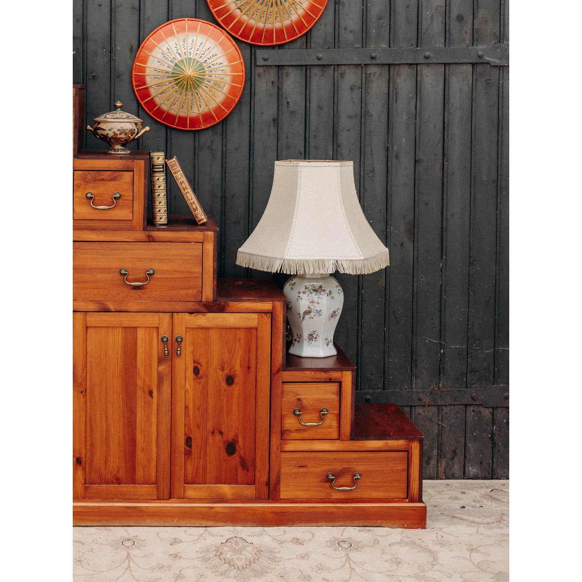 Lampe en céramique à franges Suzanne N°573 - Bon état beige, DEBONGOUT