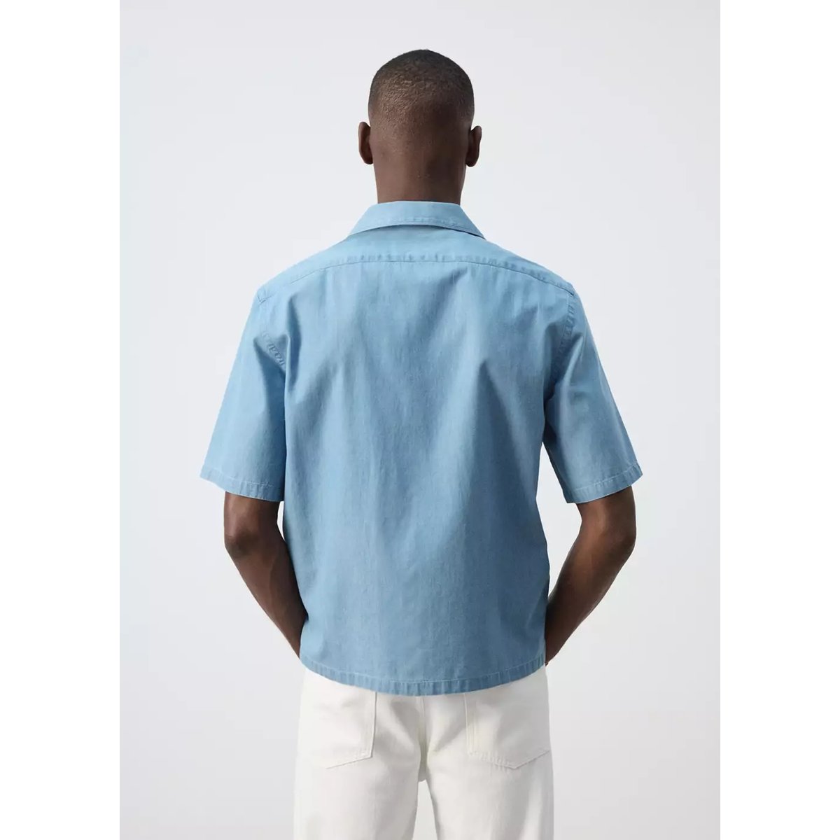 Chemise 100 % coton à col bowling bleu clair, MANGO MAN