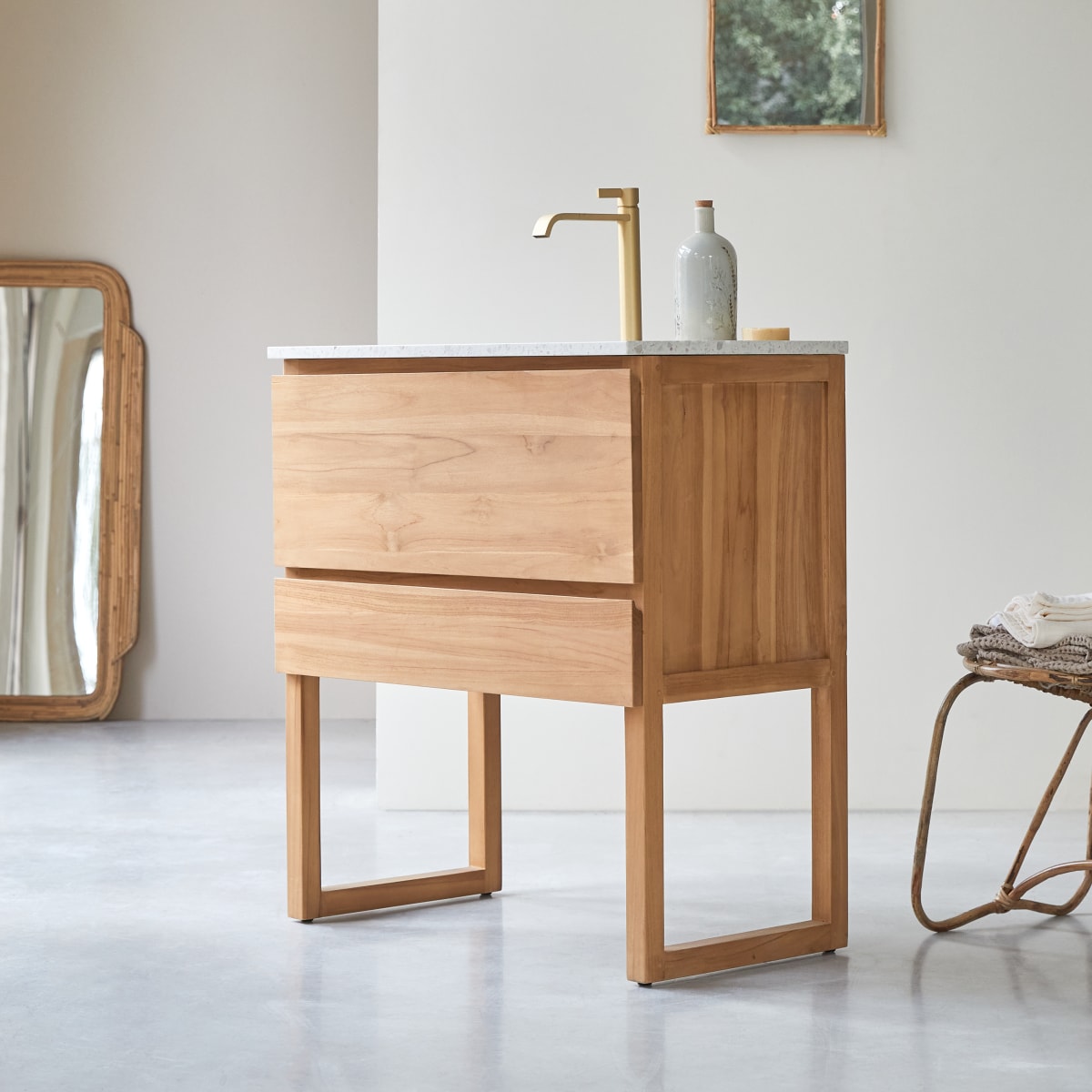 Meuble Salle De Bain en Teck massif, EDGAR beige, TIKAMOON