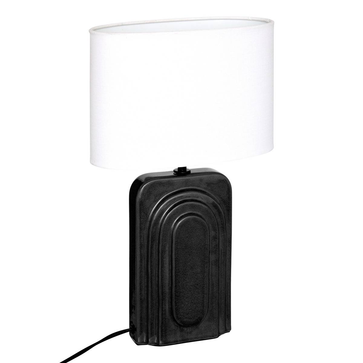Lampe à poser en grès abat-jour en tissu ovale MONIA noir, ATMOSPHERA