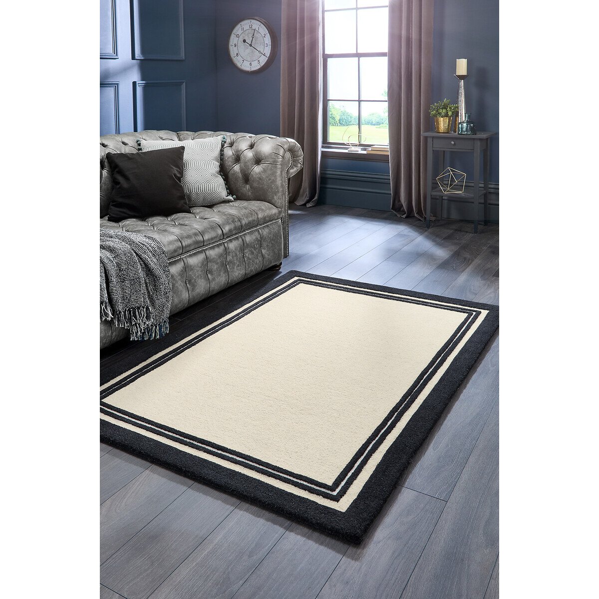 Monochrome Double Border Rug in 100% Wool black/white, SO'HOME