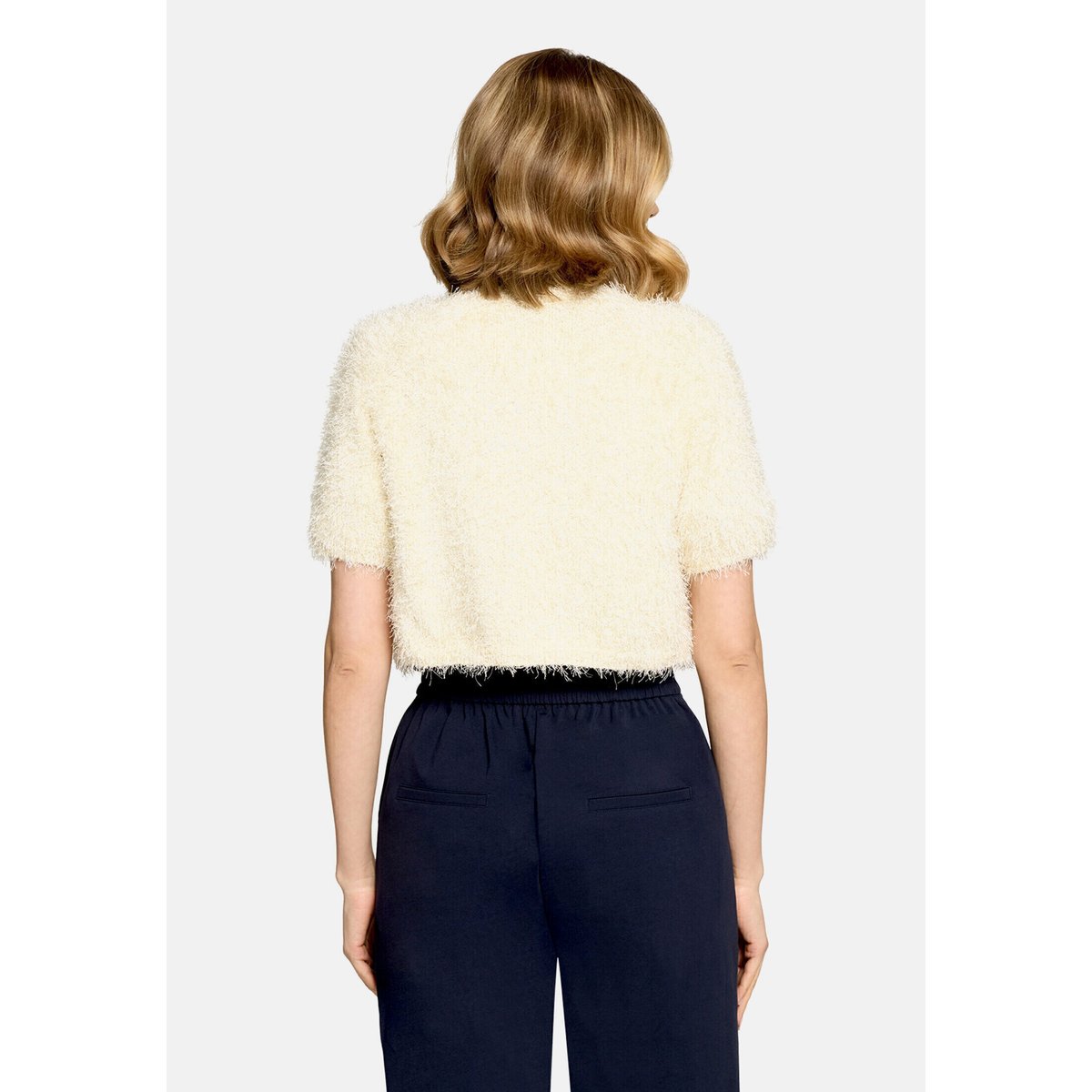 Cardigan en maille d'été à teneur en fil fantaisie pearled ivory, VERA MONT
