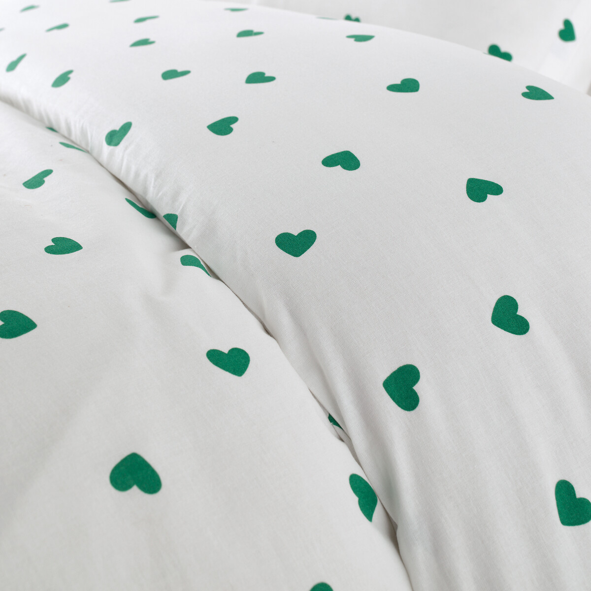 Scacco Green Child's Duvet Cover Set in 50% Recycled Cotton with Rectangular Pillowcase heart print, LA REDOUTE INTERIEURS