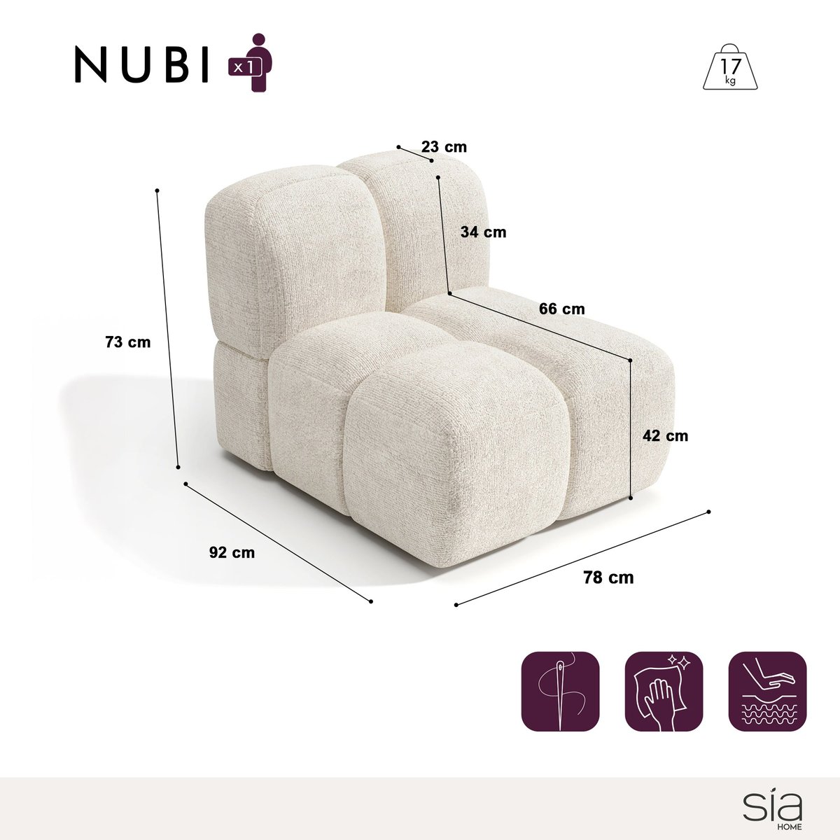 Fauteuil en velours texturé NUBI crème, SIA HOME