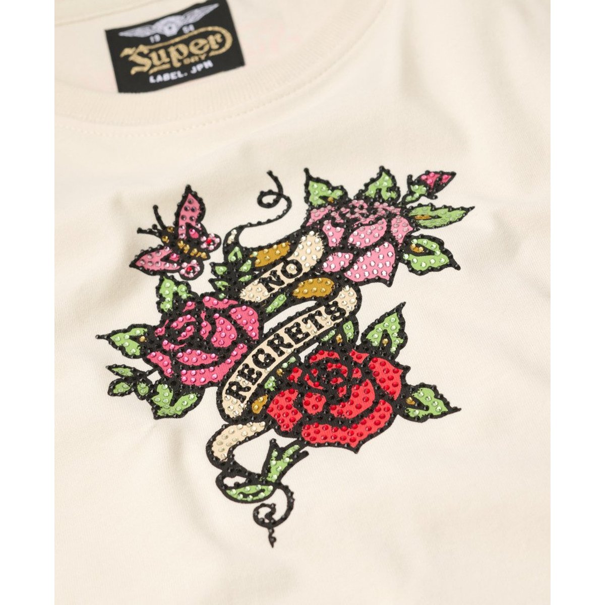 Petit t-shirt ajusté à strass effet tatouage riz blanc, SUPERDRY