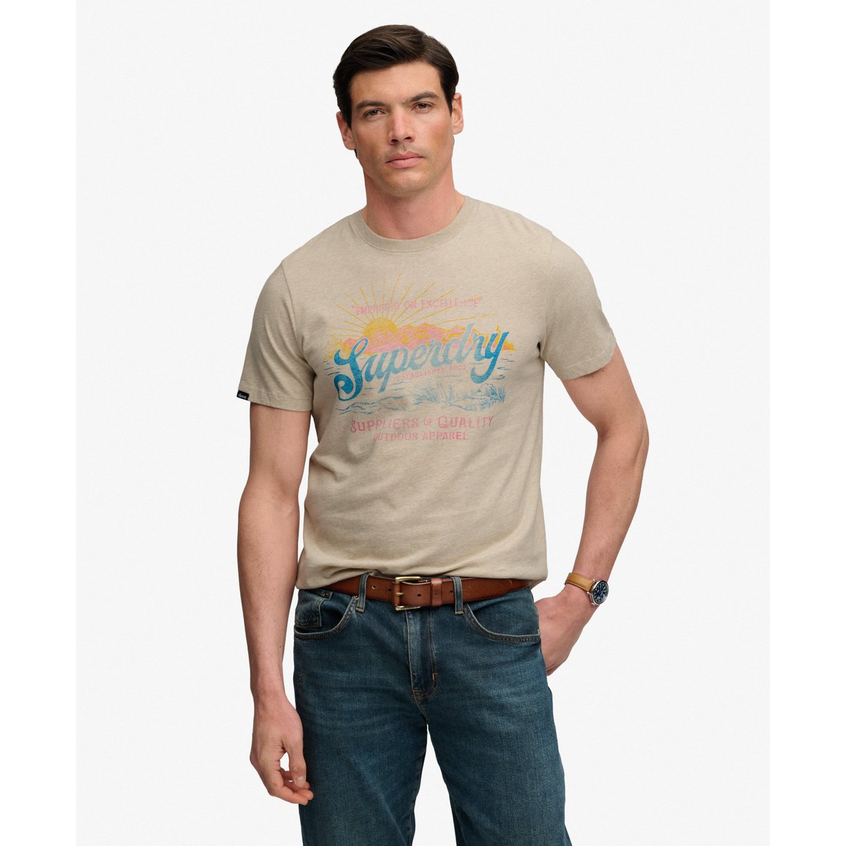 T-shirt Outdoors Mountain Coupe Décontractée pierre ponce chiné, SUPERDRY