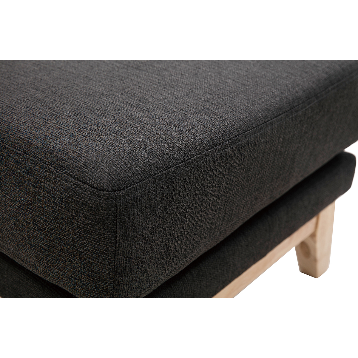 Pouf repose-pieds scandinave en tissu chenille terre brûlée et bois clair OSLO gris foncé, MILIBOO
