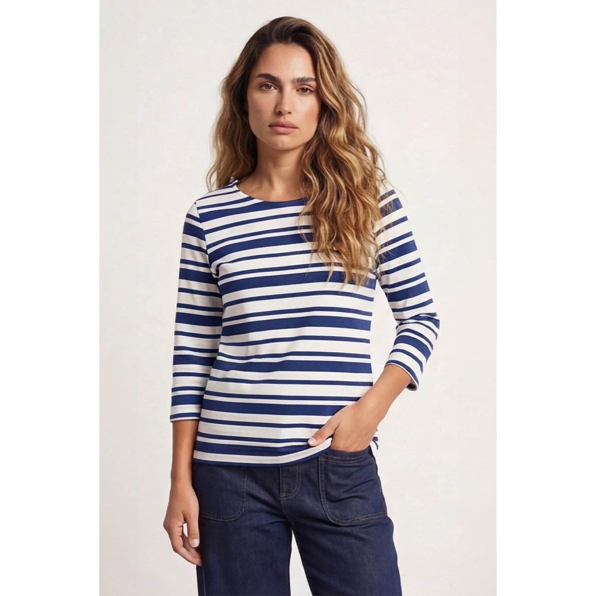 Marinière manches 3/4 - coton léger milk/scozia, ARMOR-LUX