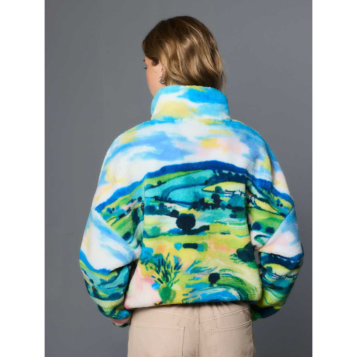 Veste confortable semi-zippée en peau lainée imprimé scénic bleu, NEXT