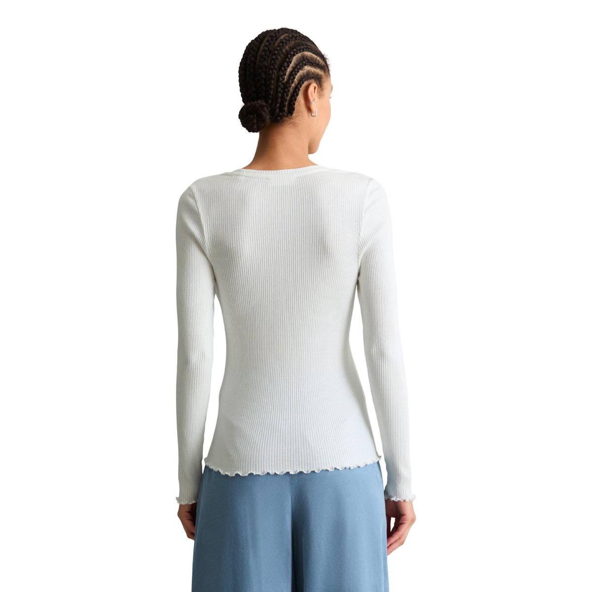 T-shirt à manches longues ajusté en coton organique stretch blanc, MARC O’POLO DENIM
