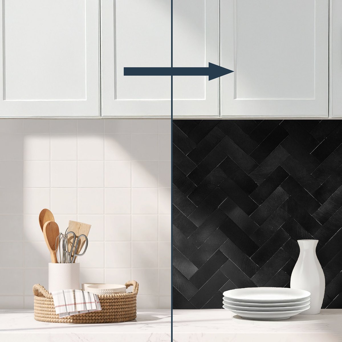 Crédence adhésive murale 3D - Effet chevron 4 pièces couleur unique, DOUCEUR D'INTÉRIEUR