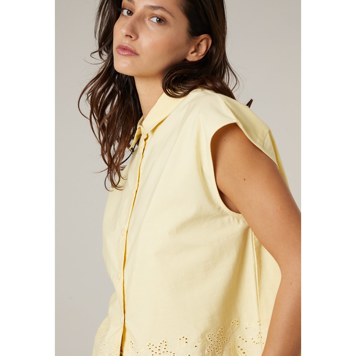 Chemise manches courtes femme en coton LORDIA light yellow, DEELUXE