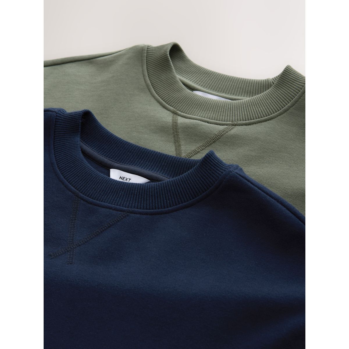 Sweat ras du cou en jersey de coton, lot 2 bleu marine/vert olive, NEXT