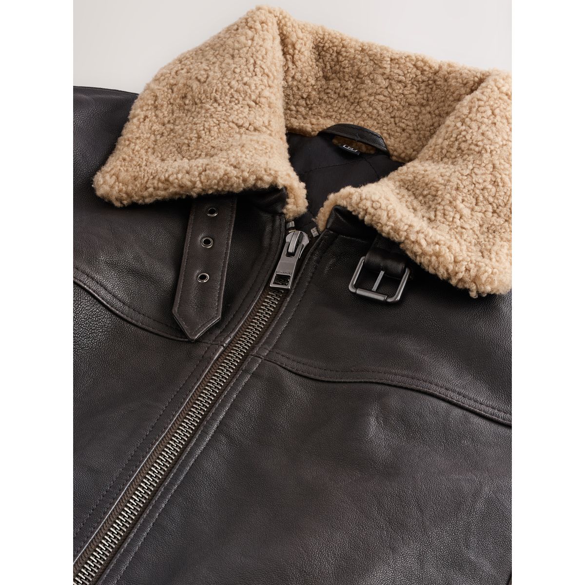 Veste en cuir avec col shearg marron, NEXT