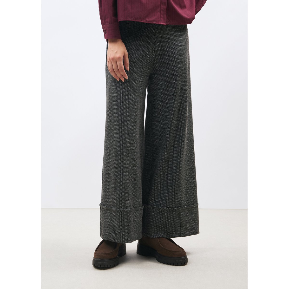Pantalon large à revers motif pied de puces anthracite, HUMILITY