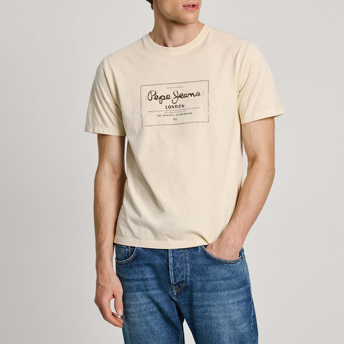 T-Shirt Coupe Regular Avec Logo blanc cassé, PEPE JEANS
