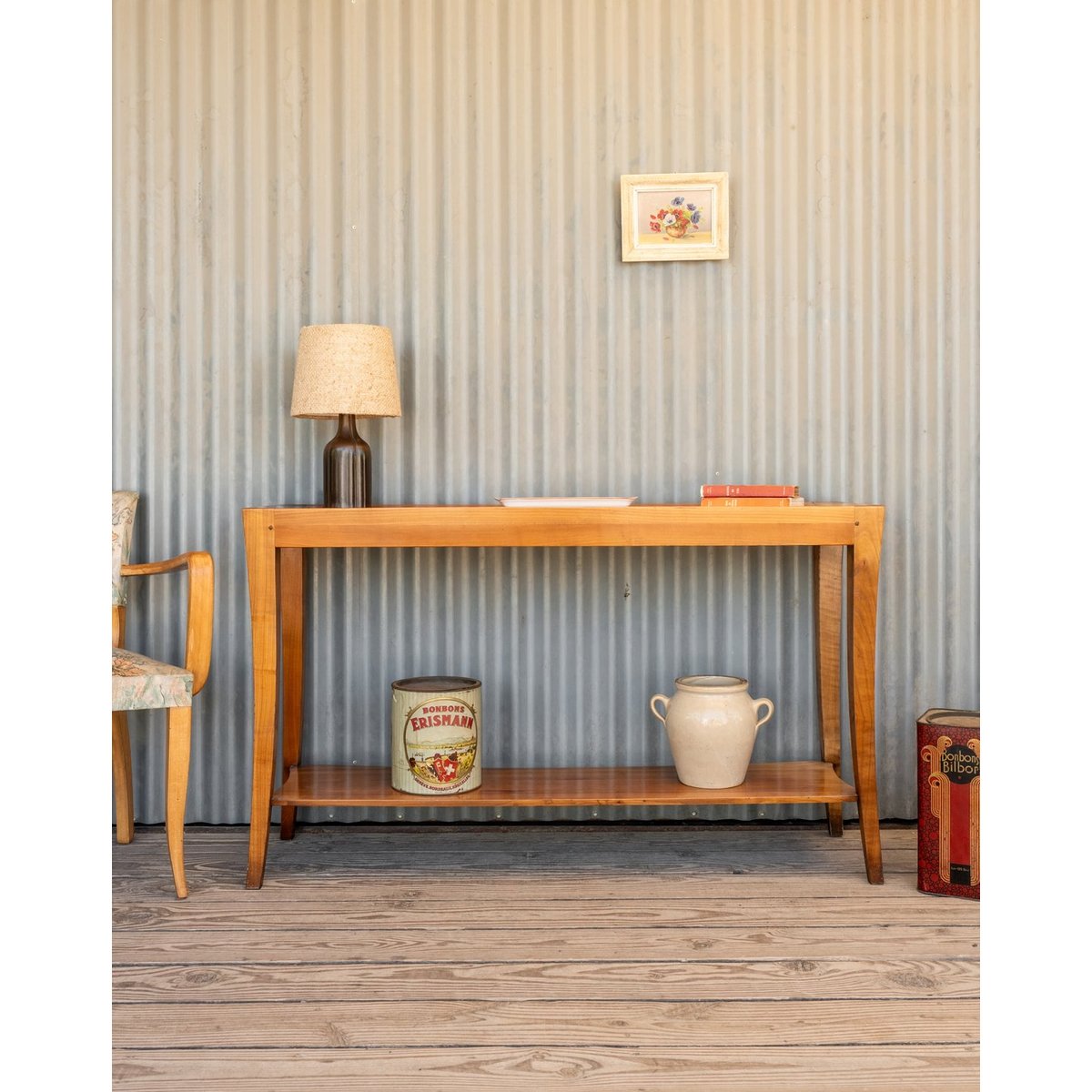 Longue console en bois Francine N°1123 - Bon état bois foncé, DEBONGOUT