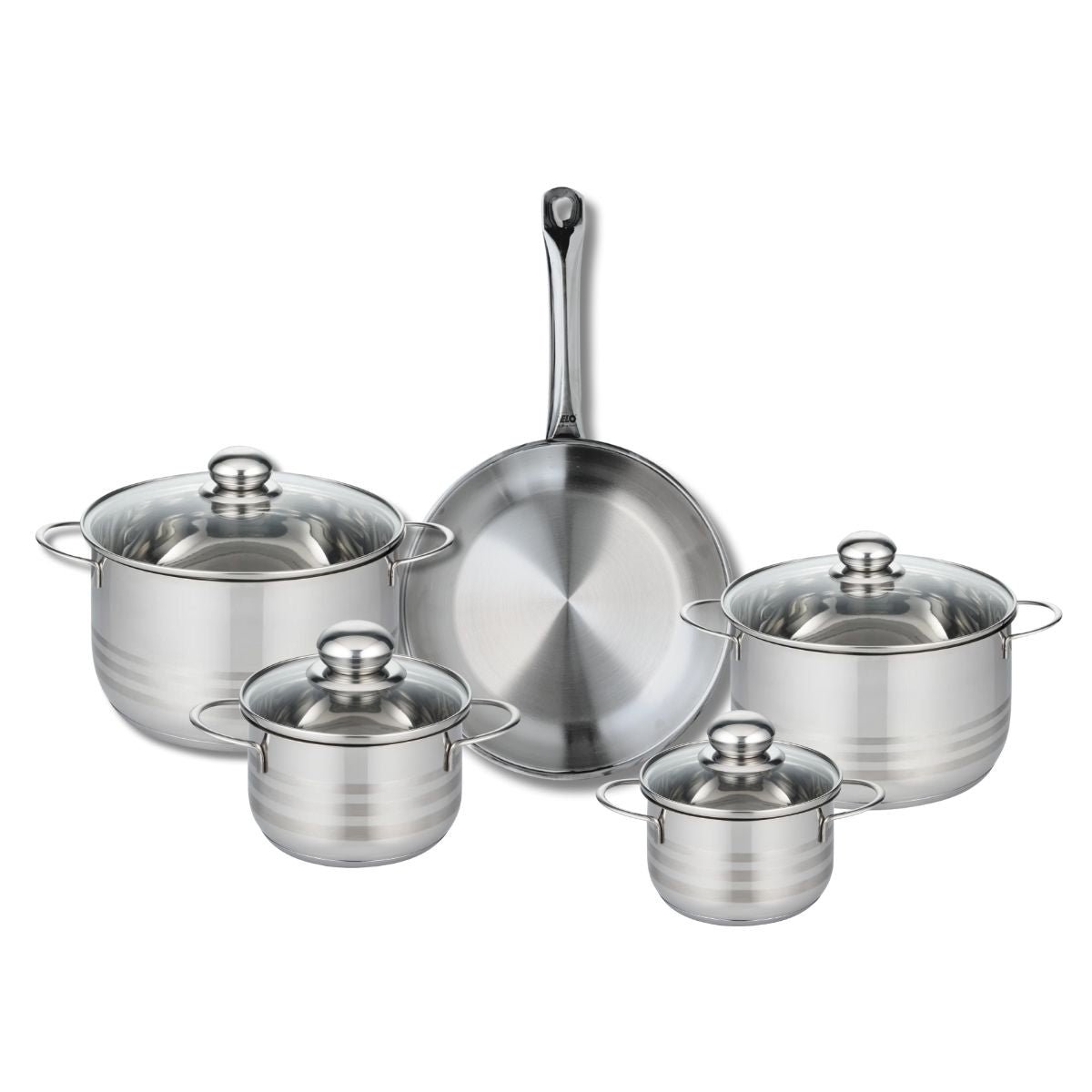Batterie 1 poêle 28cm + 4 faitouts 14/16/20/24cm PROFI BRILLANT inox, ELO