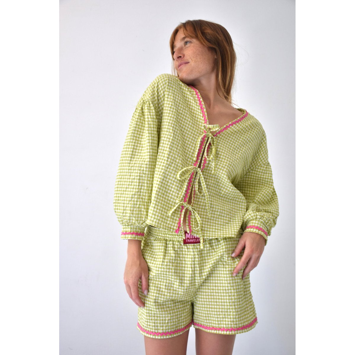 Short vichy taille élastique MARTA vert / jaune, MINDTRAVELER