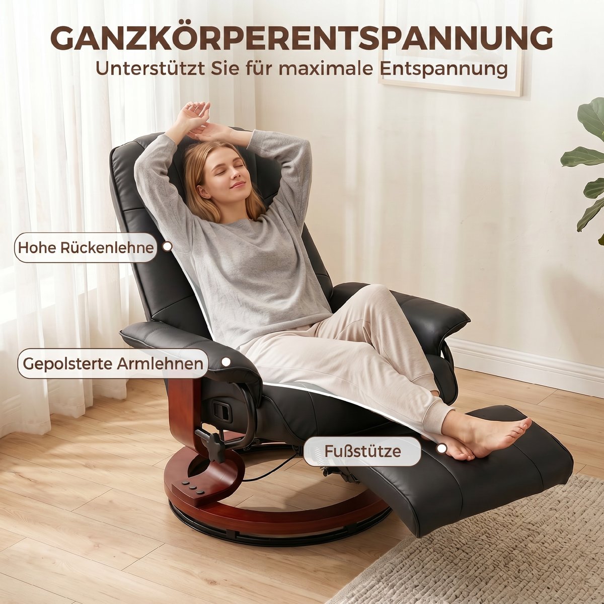 fauteuil inclinable simili cuir Noir noir, HOMCOM
