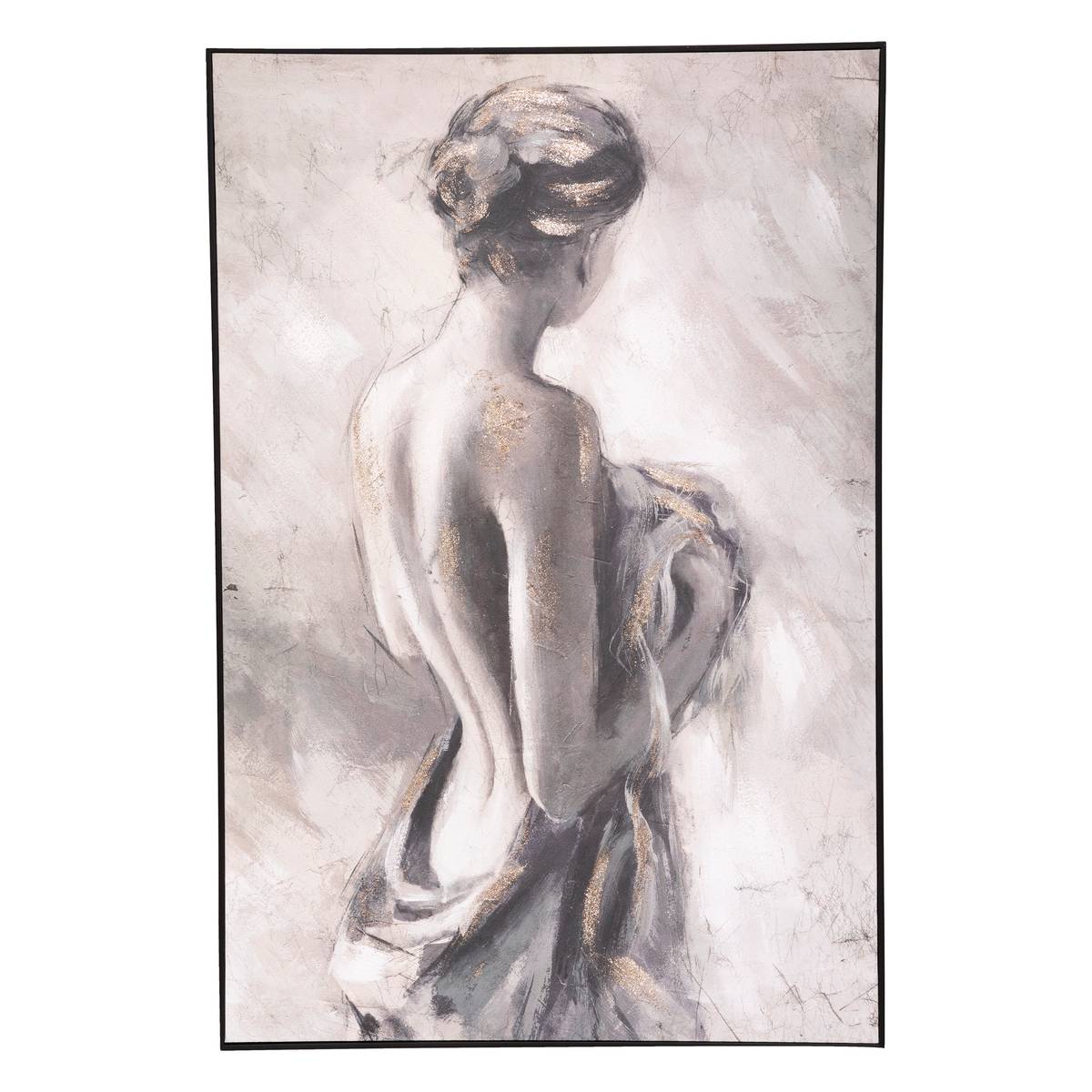Toile peinte encadrée aquarelle corps féminin NAKED gris, ATMOSPHERA