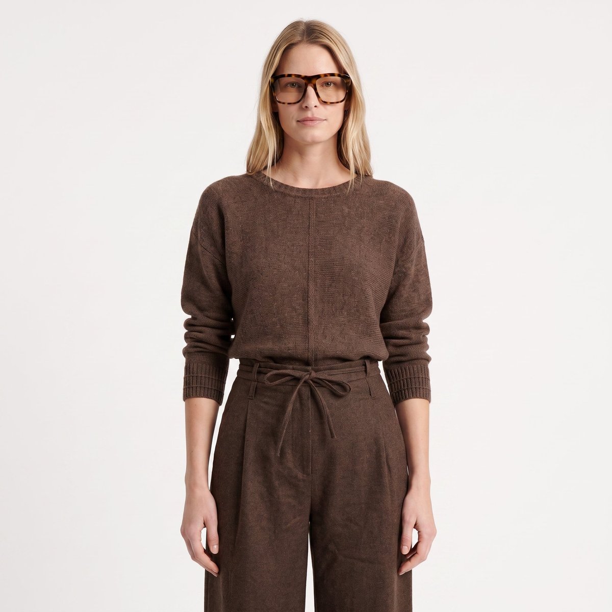Pantalon femme taille cordon en laine EREANE brown, ARTLOVE