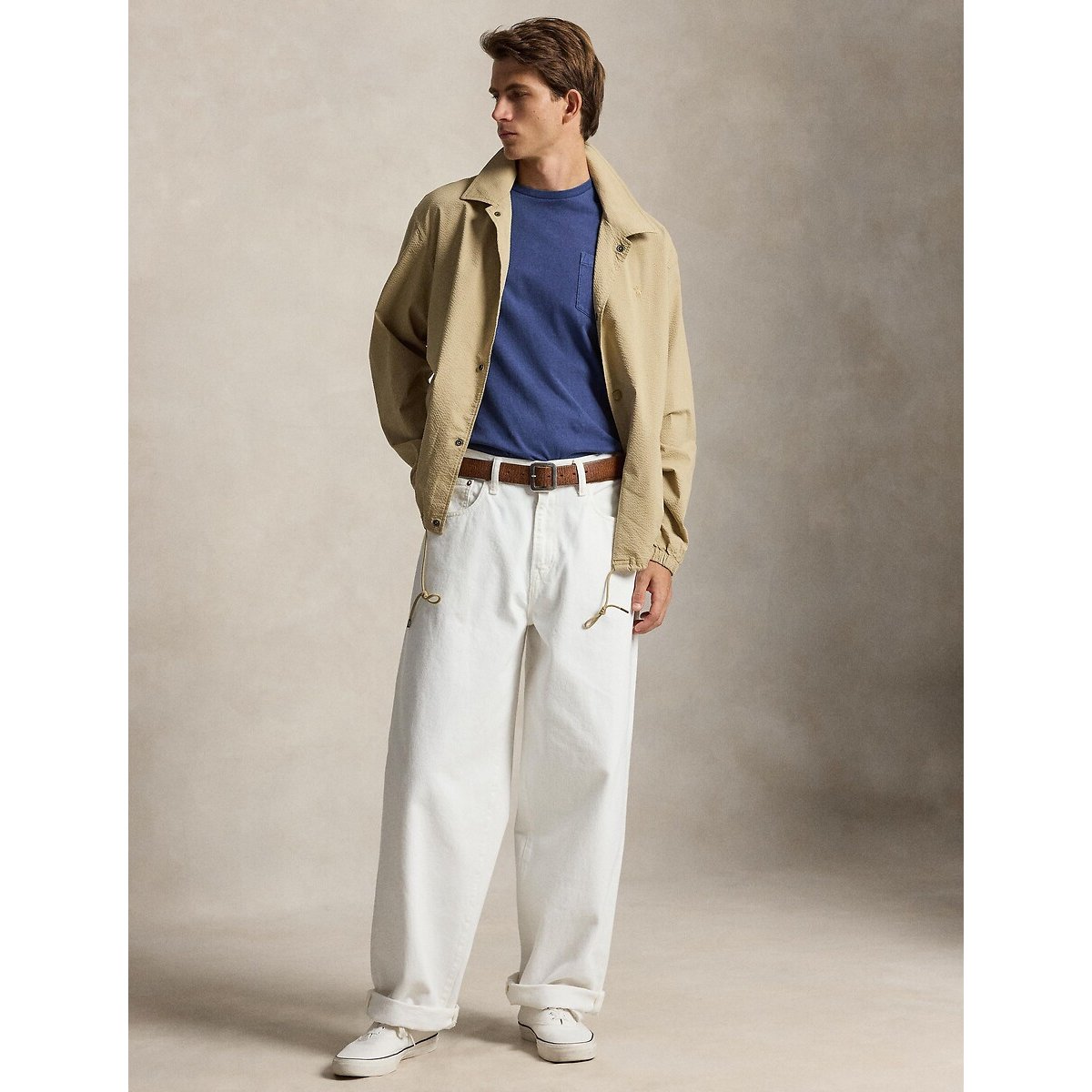 Veste de coach rayée en seersucker beige, POLO RALPH LAUREN