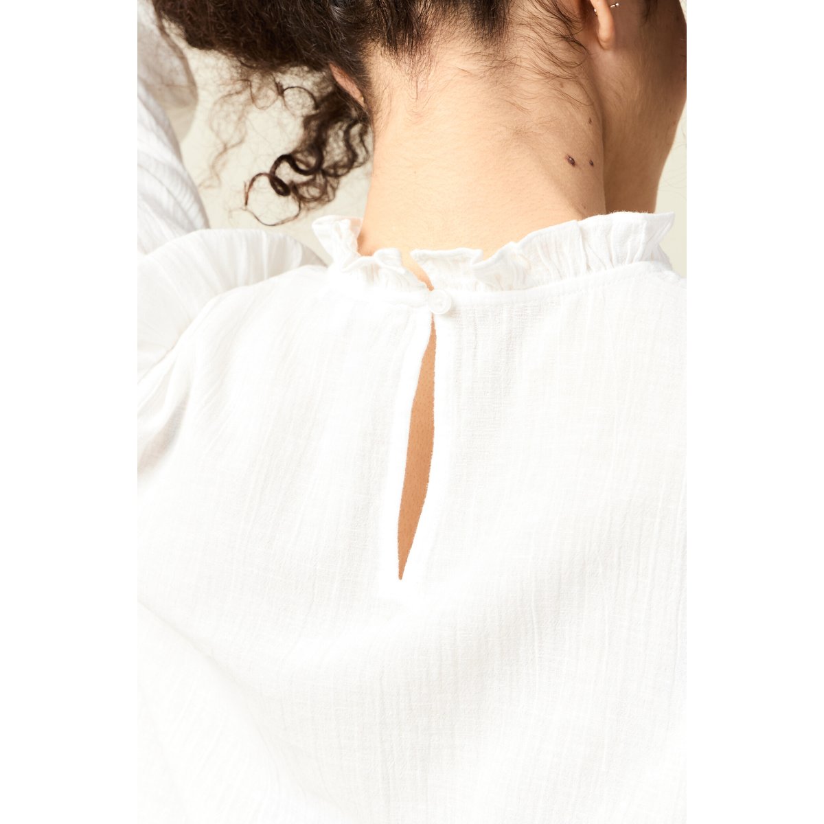 Chemise manches longues brodée ecru, BONOBO