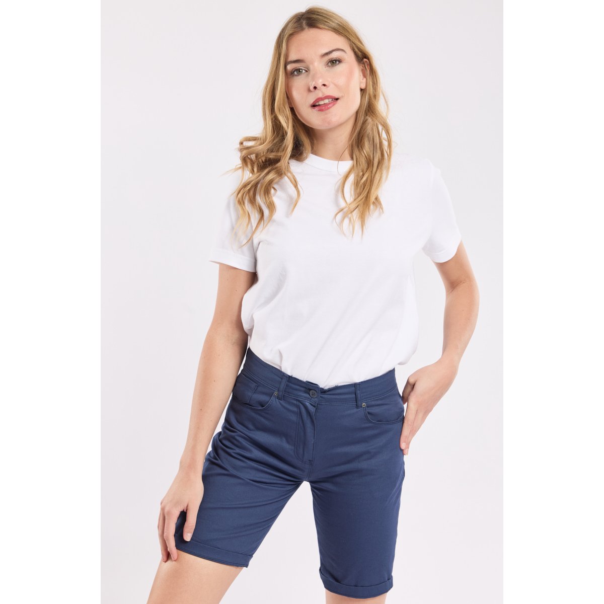 Bermuda droit en coton LINARI navy, BERMUDES