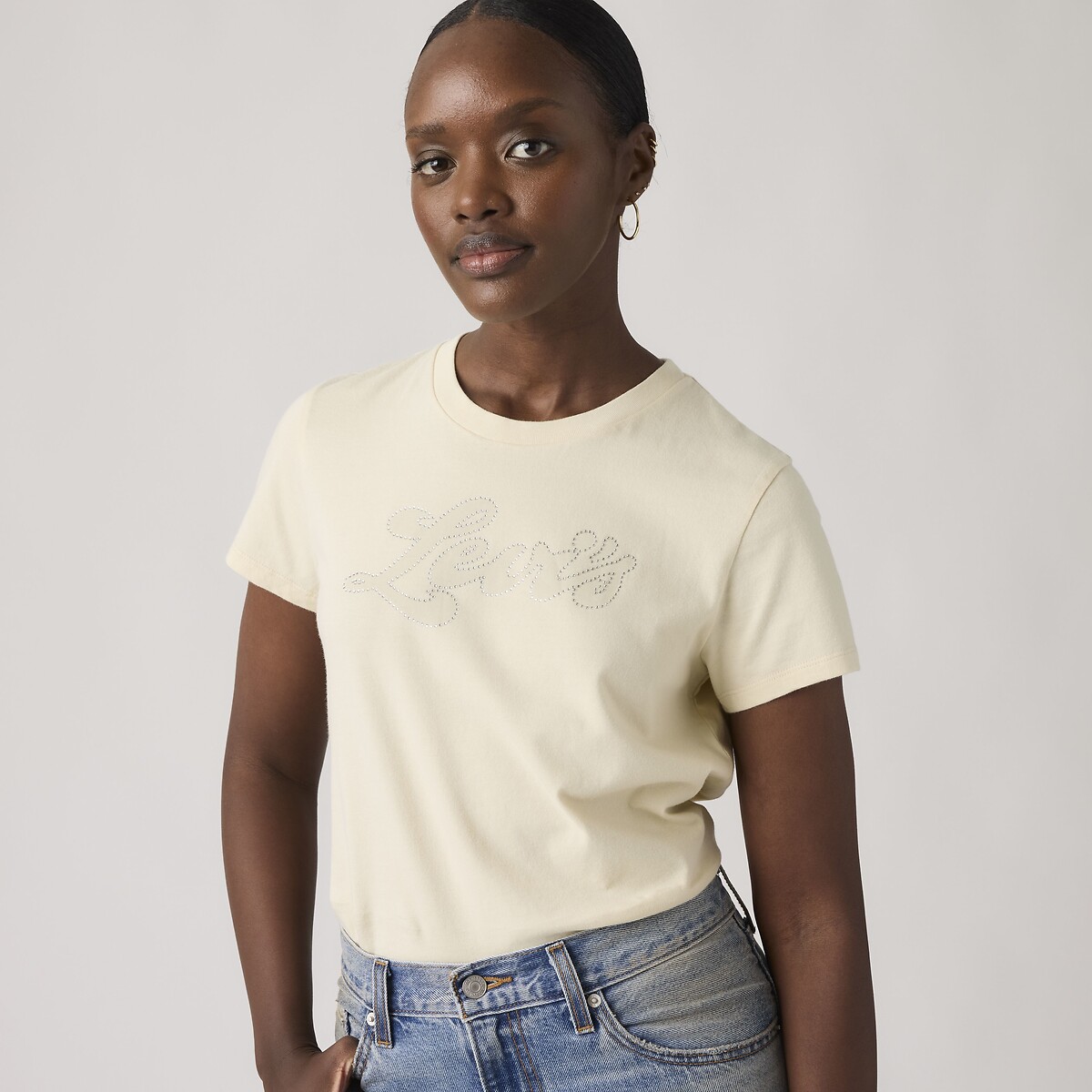 Tshirt col rond manches courtes logo jaune beige, LEVI'S