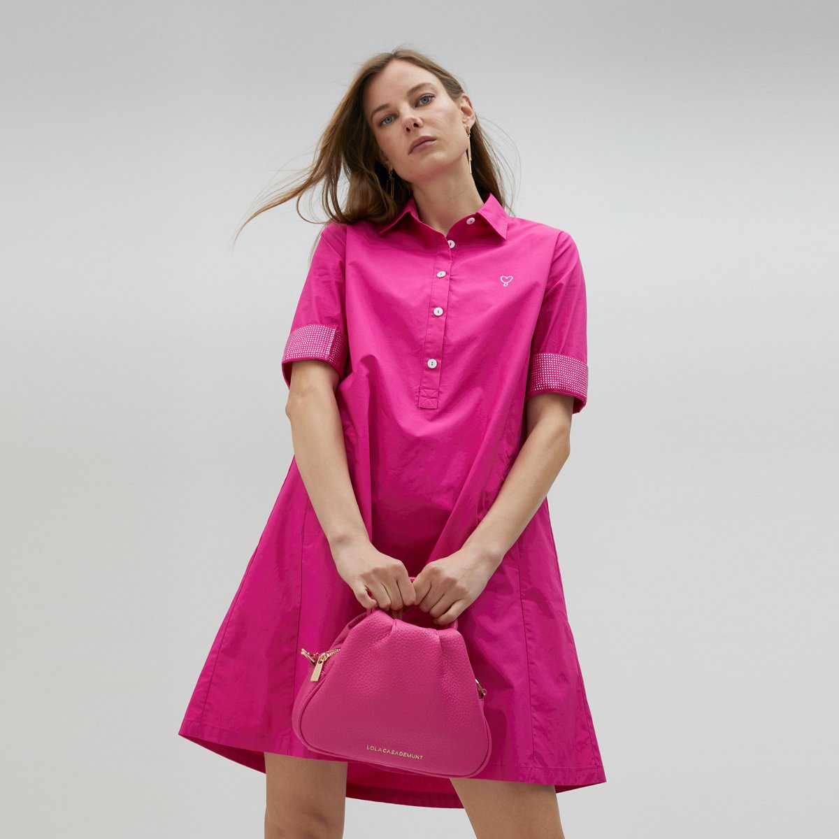 Robe chemise à manches 3/4 fushia, LOLA CASADEMUNT