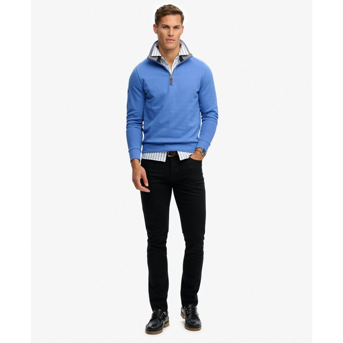 Sweat Piqué Demi-Zip Essential bleu chambray, SUPERDRY