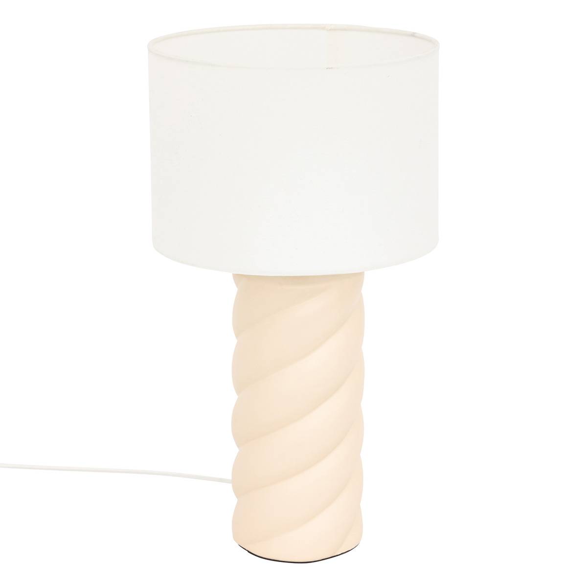 Lampe à poser en céramique torsadée abat-jour en coton NOLY beige, ATMOSPHERA