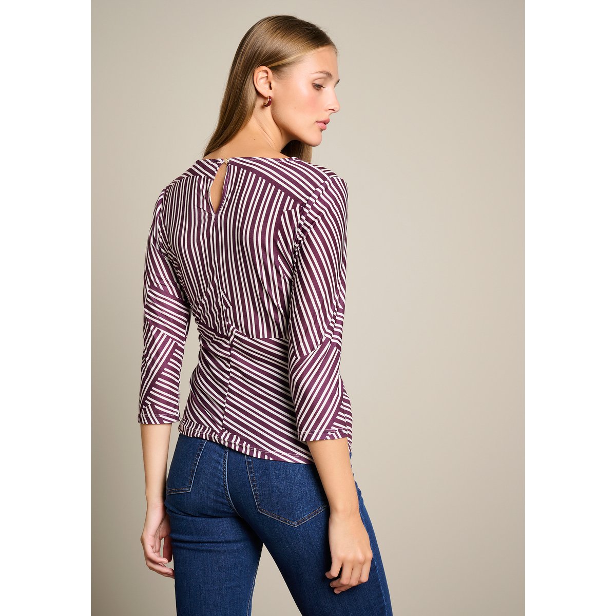 Top drapé à imprimé graphique aubergine, LOLALIZA