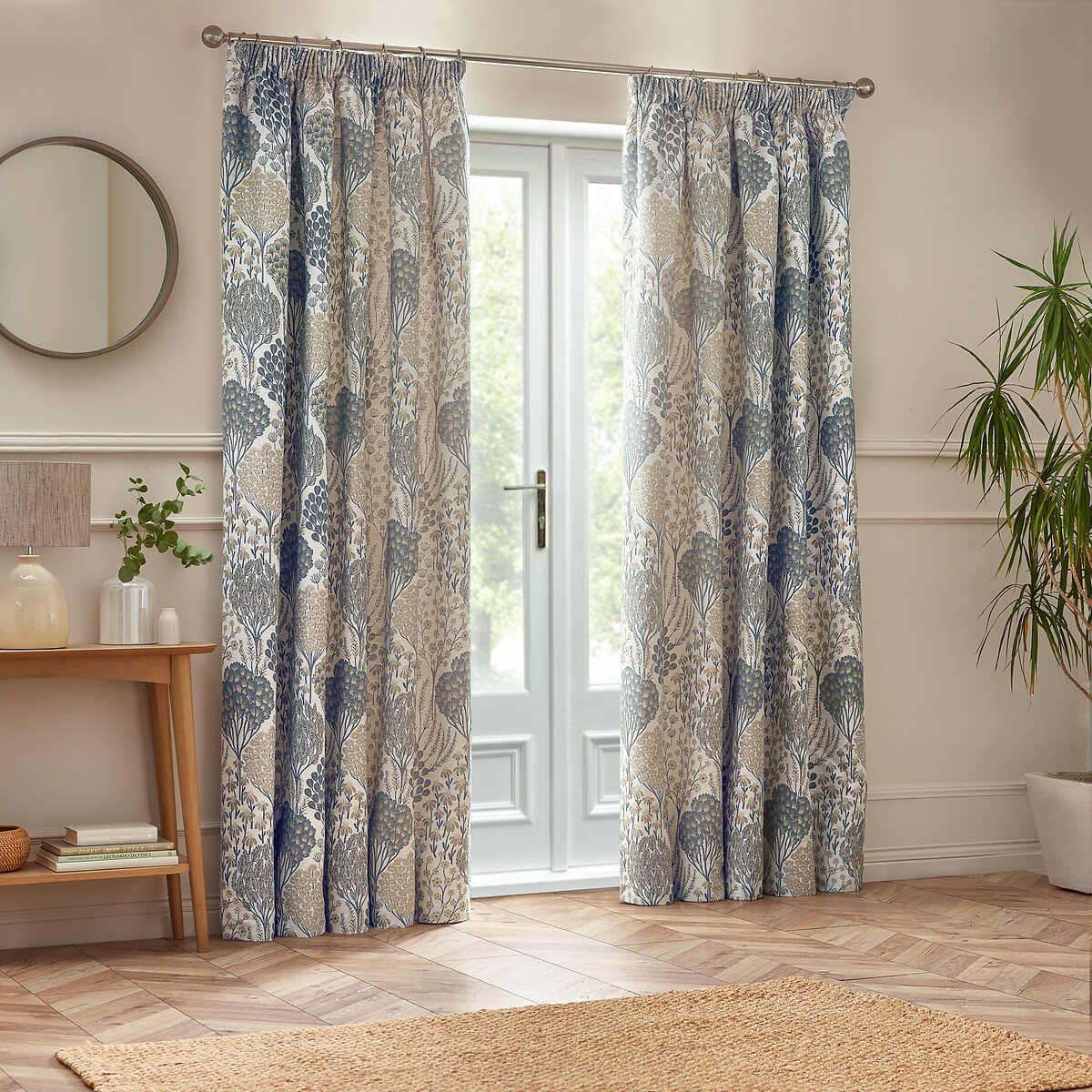 Ophelia Pencil Pleat Curtains blue print, WYLDER
