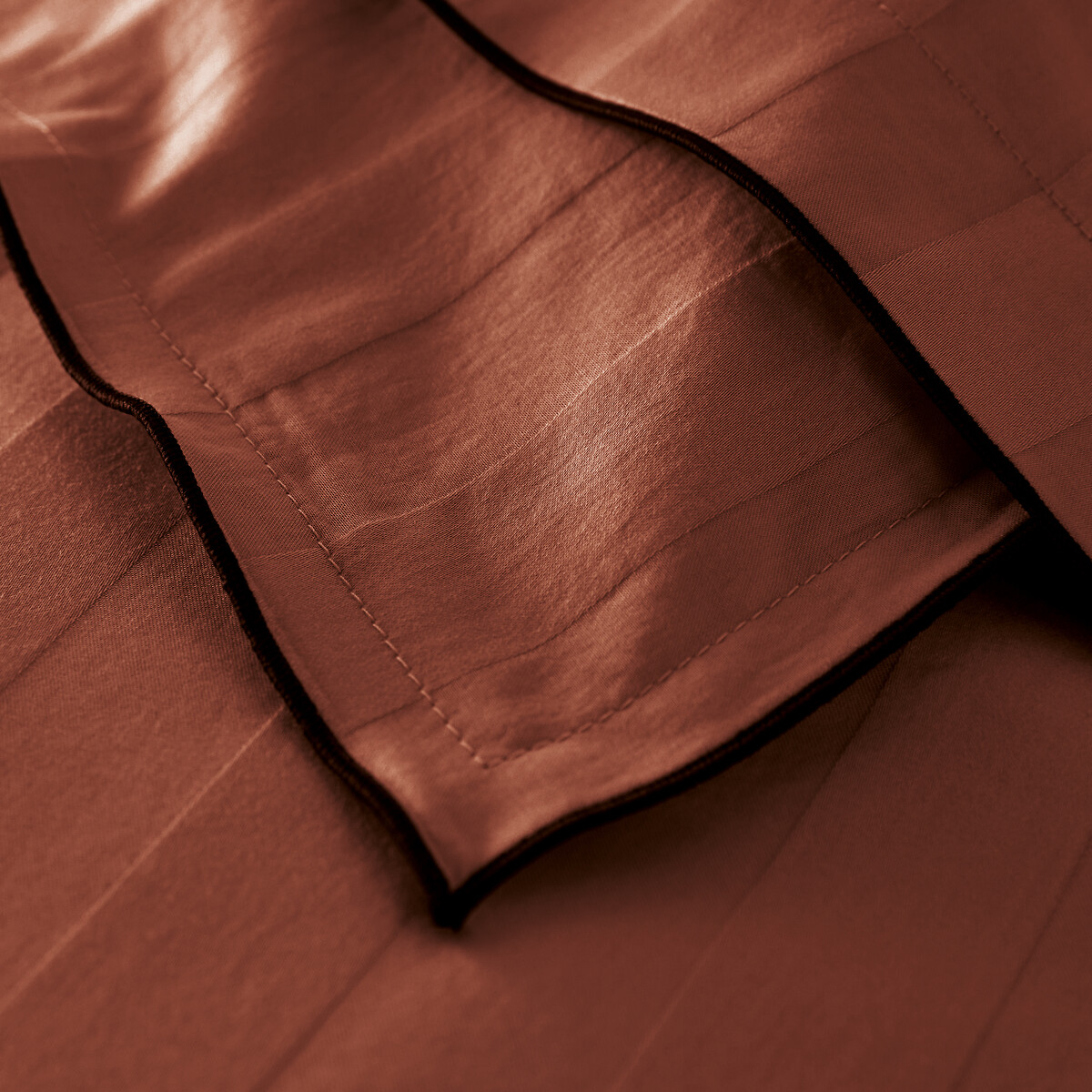 Housse de couette en satin de coton lavé, 118 fils, Victor rayé acajou, LA REDOUTE INTERIEURS