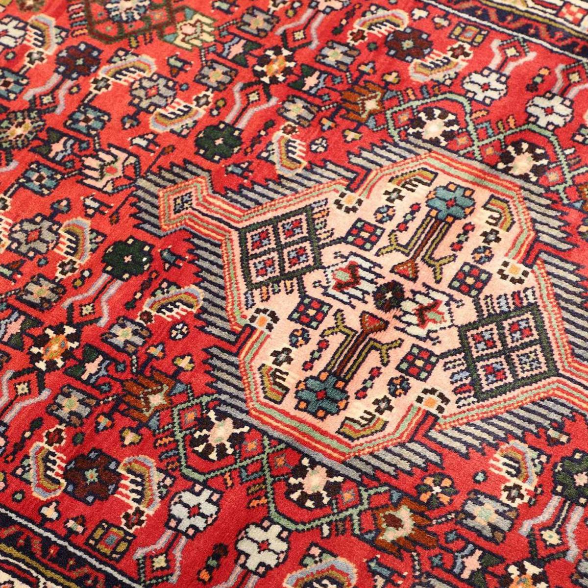 Tapis d'orient au motif oriental, noué main, HAMADAN 178 rouge, beige, bleu, UN AMOUR DE TAPIS